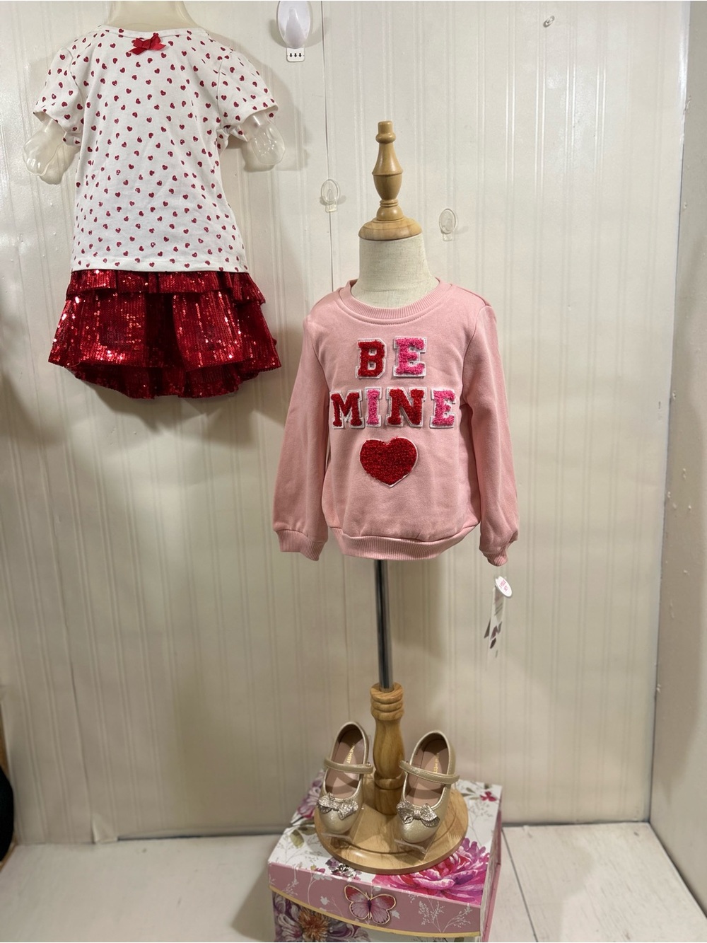 Little Lass Pink Sweatshirt and Red Sequin Skirt Set